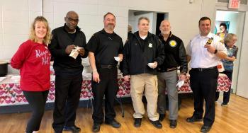 Pictured: Delinda Hupka, Sgt. Rob Goines, Officer JR Bellomy, Det. Joe Litton, Retired Captain Keith Sulzer, Commander Jarod Schlacht.